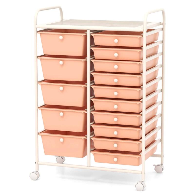 Costway 15 Drawer Rolling Storage Cart Tools Scrapbook Paper Office - See Details