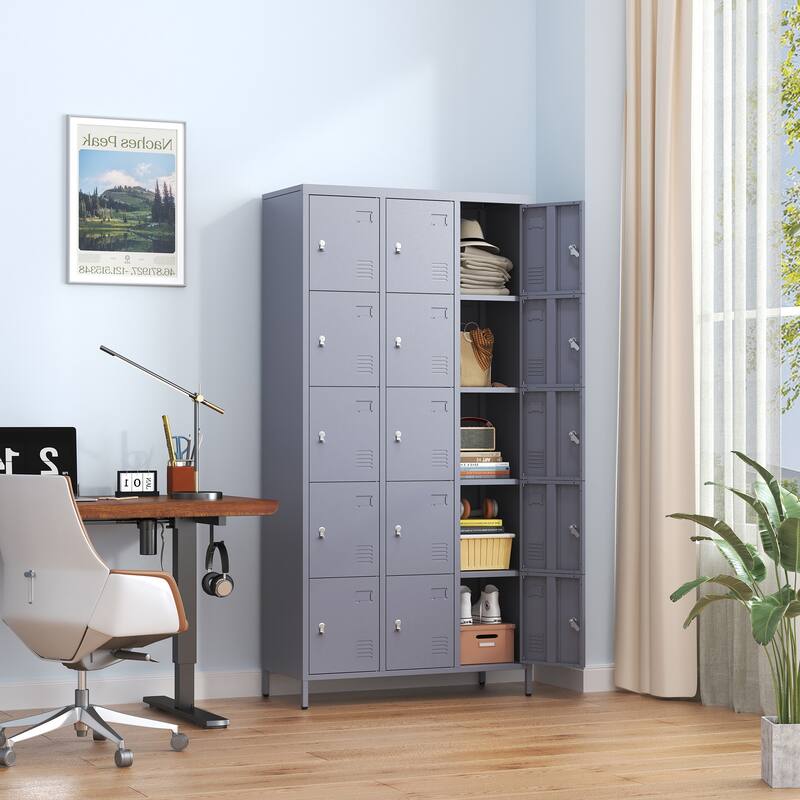 15 Door 72"H Metal Lockers With Lock - Gray