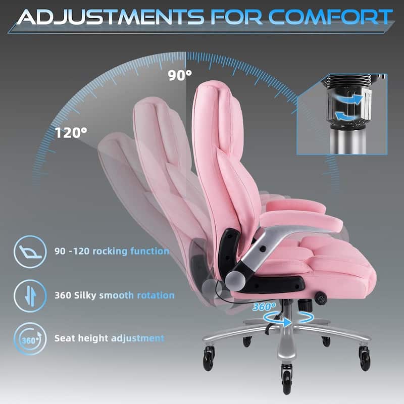 BOSSIN 600lbs Big and Tall Office Leather Chair with Flip up Armrest, Ergonomic Lumbar Support and Quiet Rubber Wheel