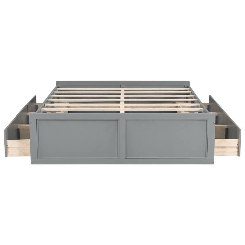 Queen Size Storage Bed Frame with 6 Drawers Low Profile Platform Bed