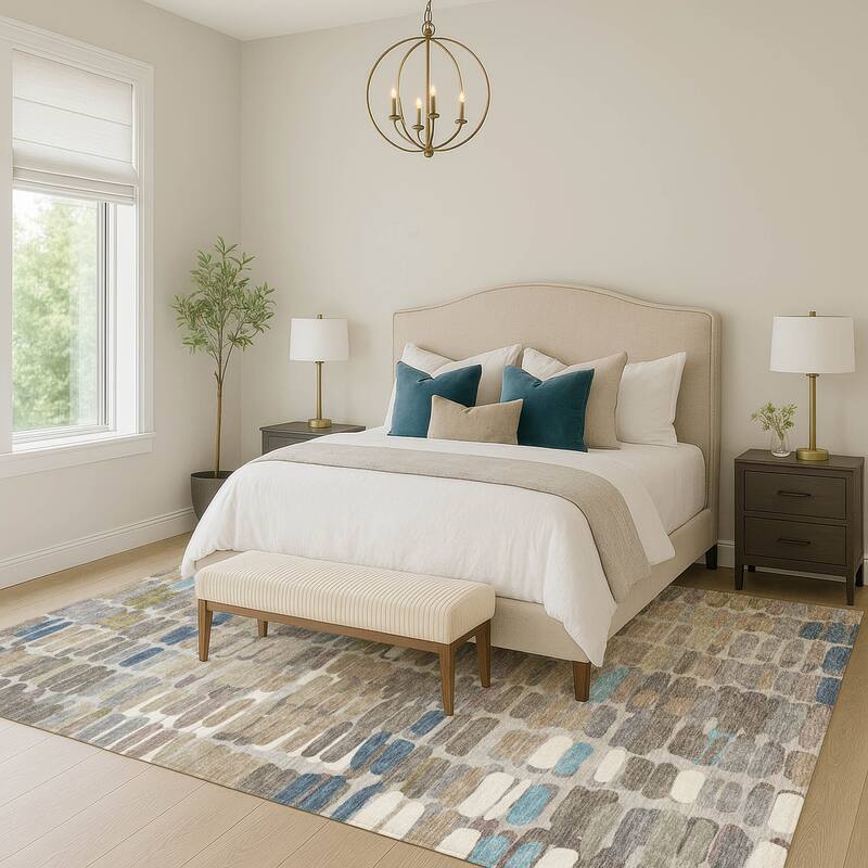 Machine Washable Indoor/ Outdoor Modern Caps Chantille Rug