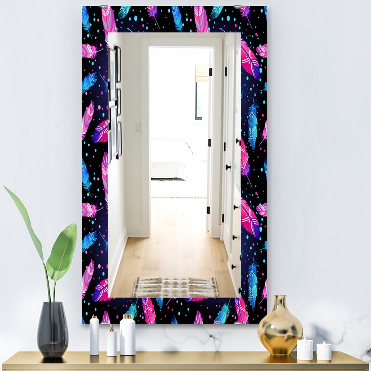 Designart Feathers 10 Bohemian And Eclectic Mirror Vanity Mirror Overstock 28557822