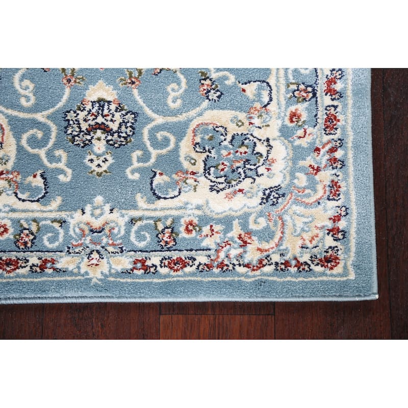 Light Blue Floral Medallion Transitional Turkish Rug Oriental Carpet