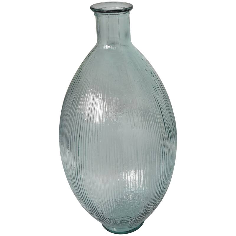 Clear Recycled Glass Handmade Ribbed Spanish Bottle Decorative Vase