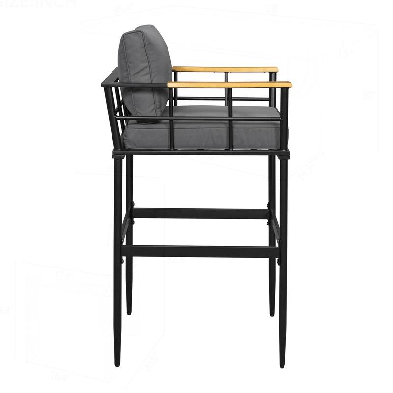 Outstanding Iron Outdoor Dining Set with Acacia Armrests