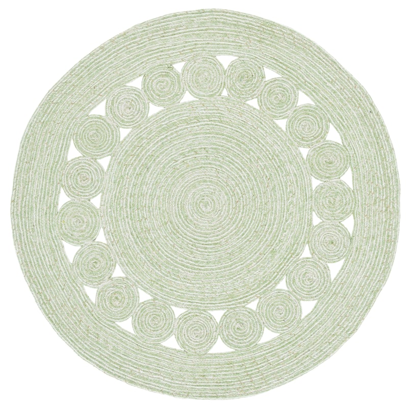 SAFAVIEH Handmade Braided Vasilika Wool Rug - 5' Round - Green/Ivory