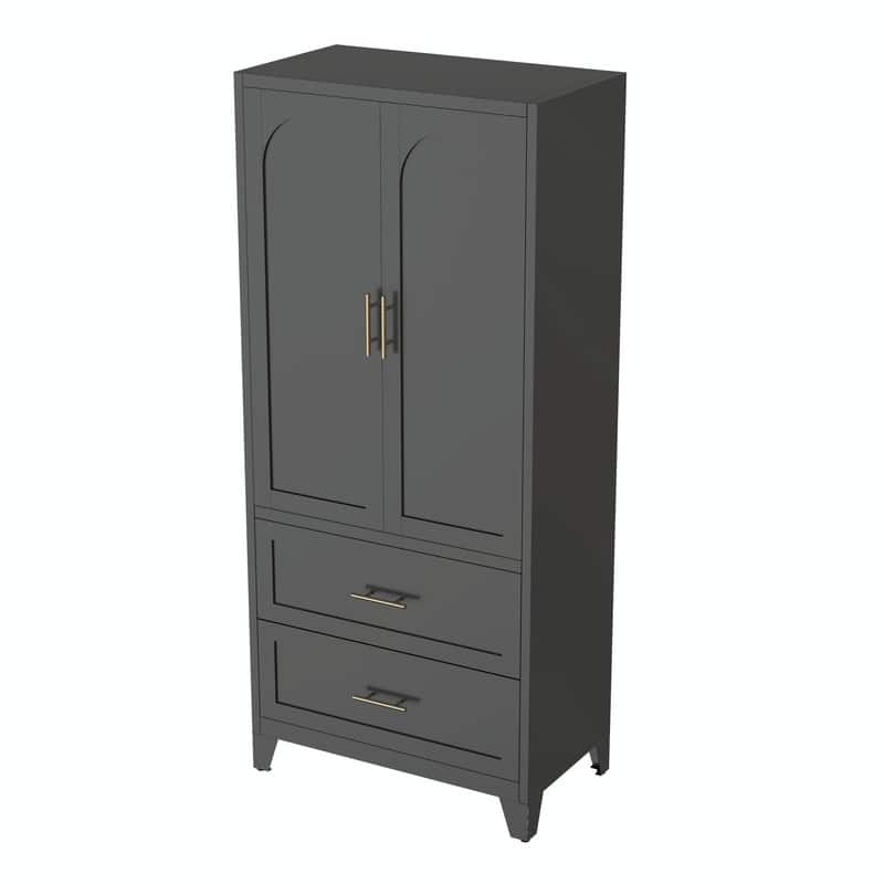 71" Tall Metal Wardrobe Cabinet with 2 Drawers, Hanging Rod, and 2 Doors, Wardrobe Closet with Shelf