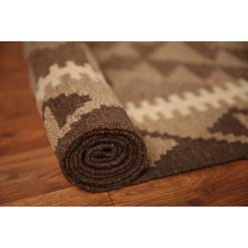 Flat-weave Geometric Kilim Reversible Area Rug Oriental Wool Carpet - 3'0" x 5'2"