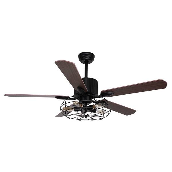 Shop 52 Inch Brown Wood 5 Blades Cage Ceiling Fan With Remote 52