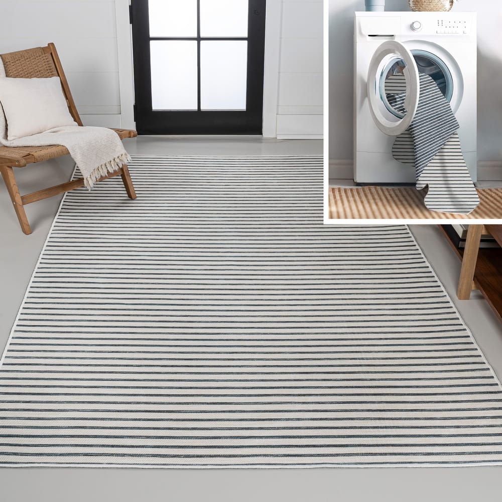 JONATHAN Y Reversible Pollux Classic Coastal Pinstripe Machine-Washable Navy/Cream Indoor/Outdoor Area Rug