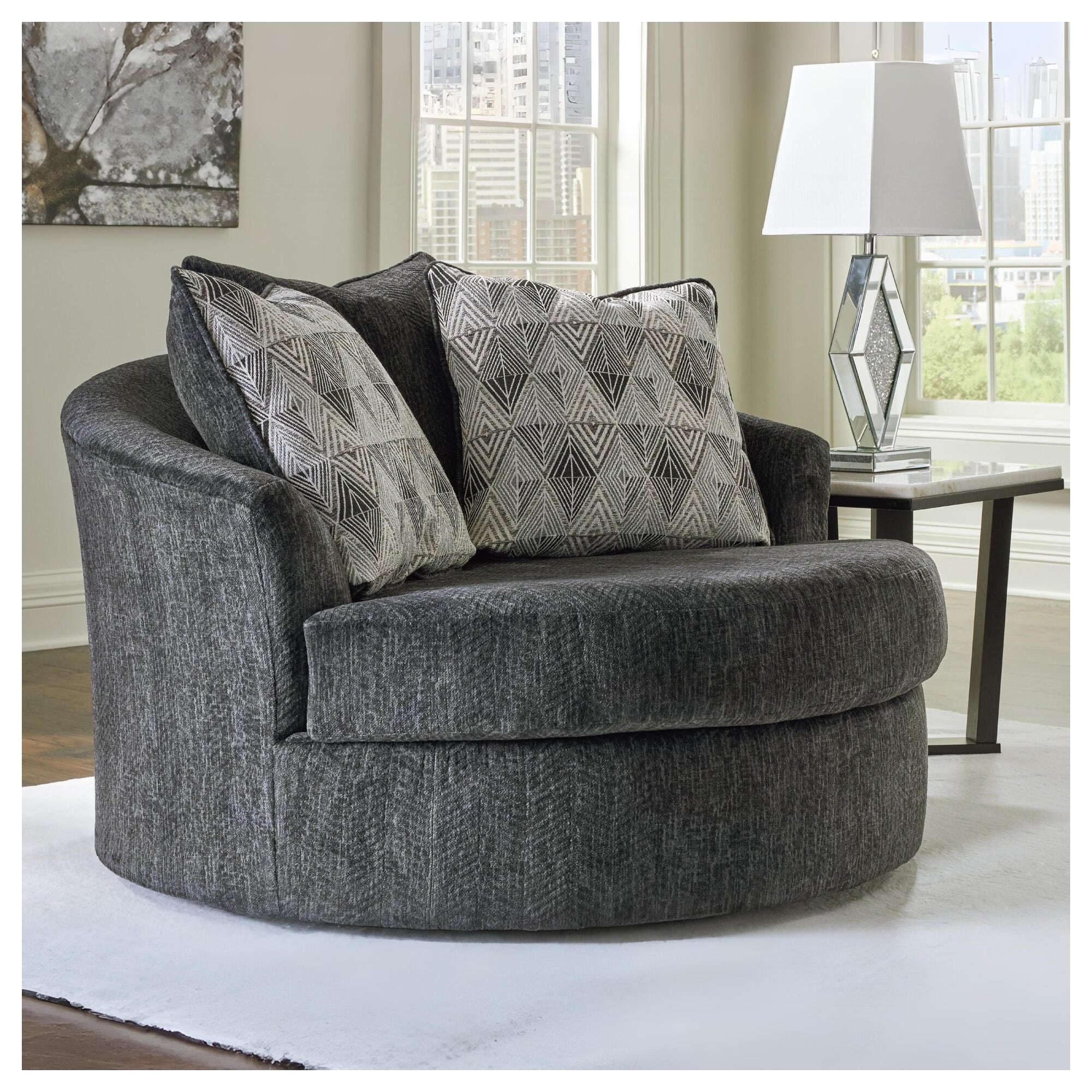 Signature Design by Ashley Biddeford Gray Oversized Swivel Accent Chair - 56"W x 55"D x 39"H