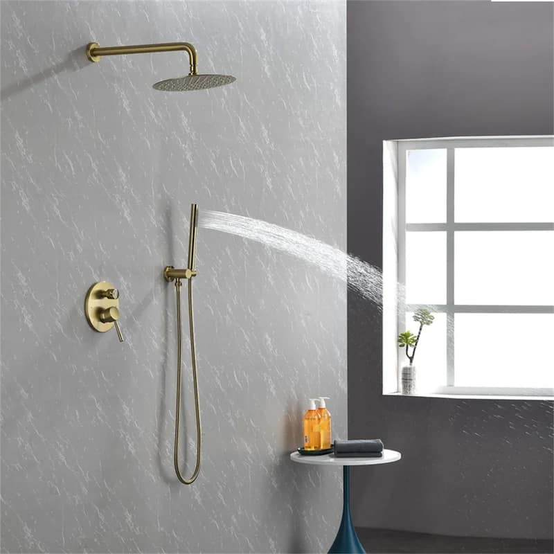 Shower Faucet With Valve Complete Shower System Set Bathroom 10 Inches Rainfall Shower Head With Handheld Sower
