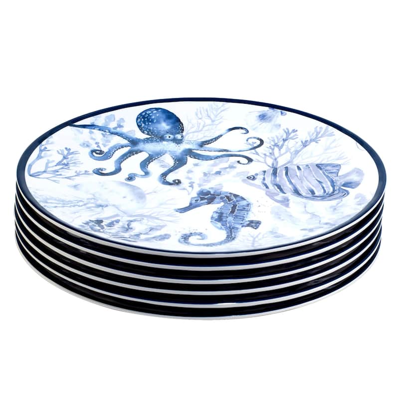 Certified International Sea Life Melamine 11" Dinner Plates, Set of 6 - 11" Diameter x 1"