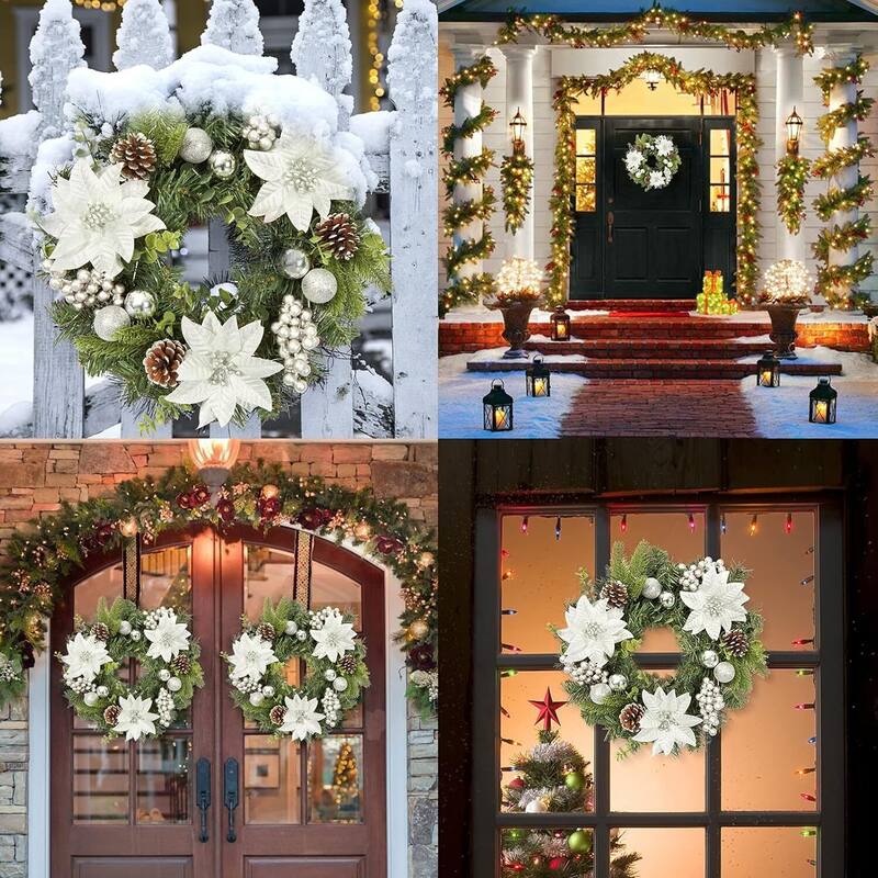 16 Inch Christmas Wreath for Front Door Fireplace Wall Window - N/A