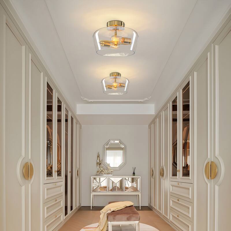 Starsky 2-Light Contemporary Drum Glass Semi Flush Mount