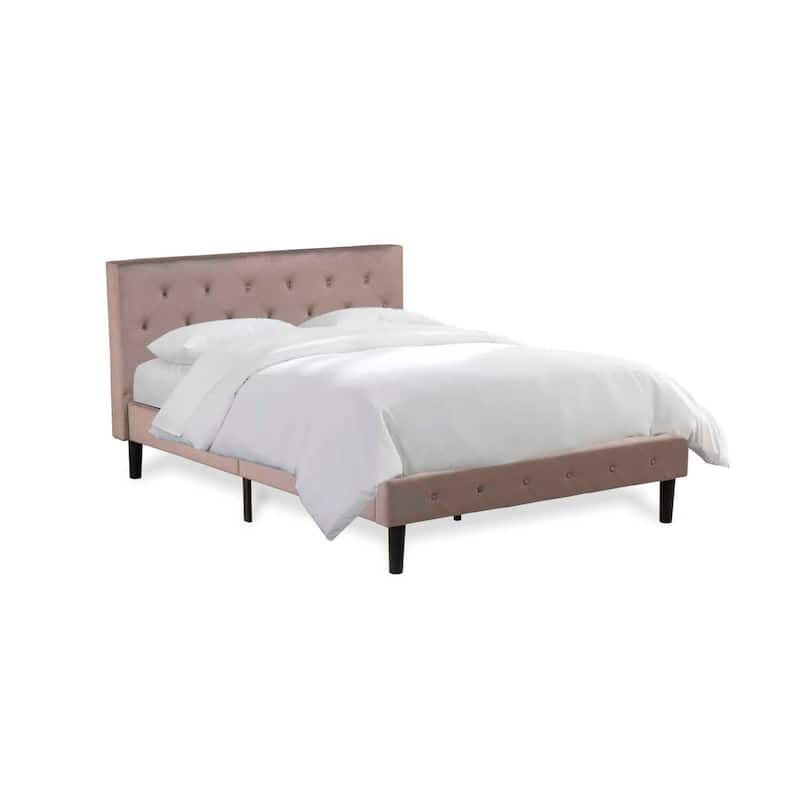 Full Size Platform Bed - Tufted Velvet Upholstered Bed Frame with Headboard & Footboard