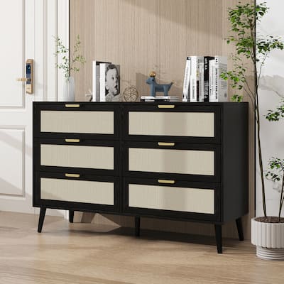 Modern 6 Drawer Dresser Wood Cabinet