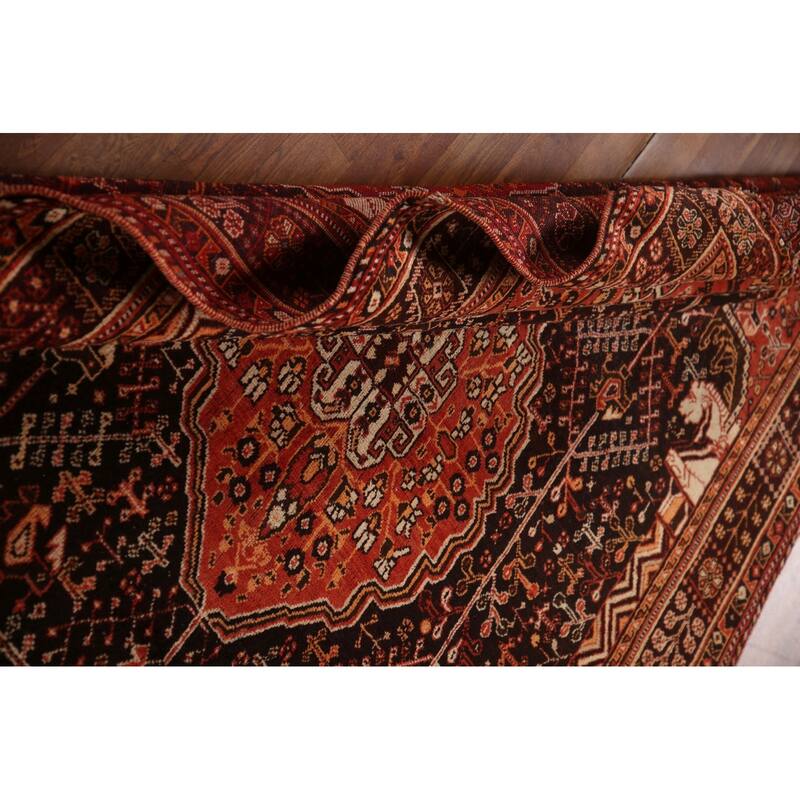 Black Tribal Shiraz Persian Vintage Area Rug Handmade Wool Carpet - 5'4"x 8'0"