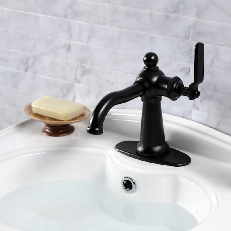 Kingston Brass Knight Single-Handle 1-Hole Deck Mount Bathroom Faucet with Push Pop-Up and Deck Plate