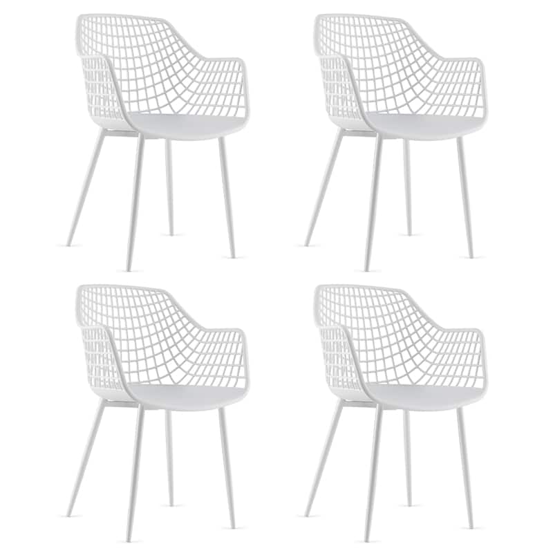 Costway Modern Dining Chair Set of 4 Plastic Shell Hollow withMetal - White