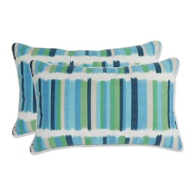 Pillow Perfect Outdoor Solar Stripe Azure Rectangular Throw Pillow (Set of 2) - 11.5 X 18.5 X 5 - 11.5 X 18.5 X 5