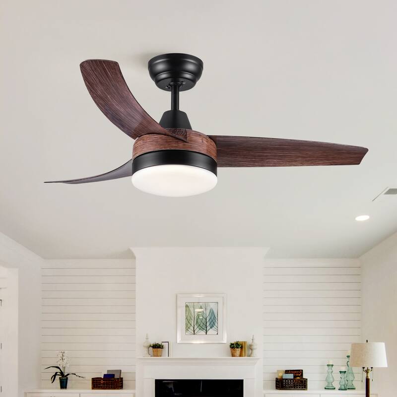 Modern Farmhouse 42 in. Integrated LED Faux wood Ceiling Fan with Remote Control - 42 - Brown - Remote