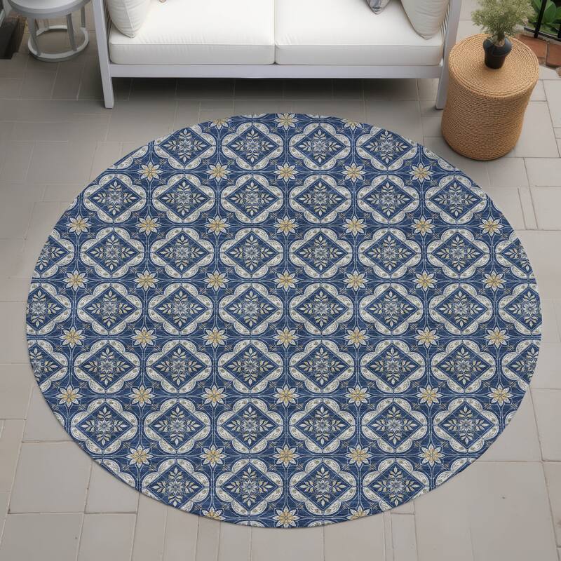 Machine Washable Indoor/ Outdoor Contemporary Granby Chantille Rug - Navy - 8' x 8'
