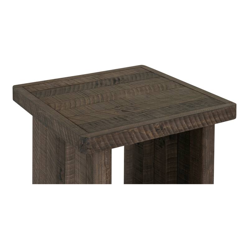 NADAAL STUDIOS Brannon End Table, Solid Pine Wood with Driftwood Finish, Rustic Design, Dark Brown