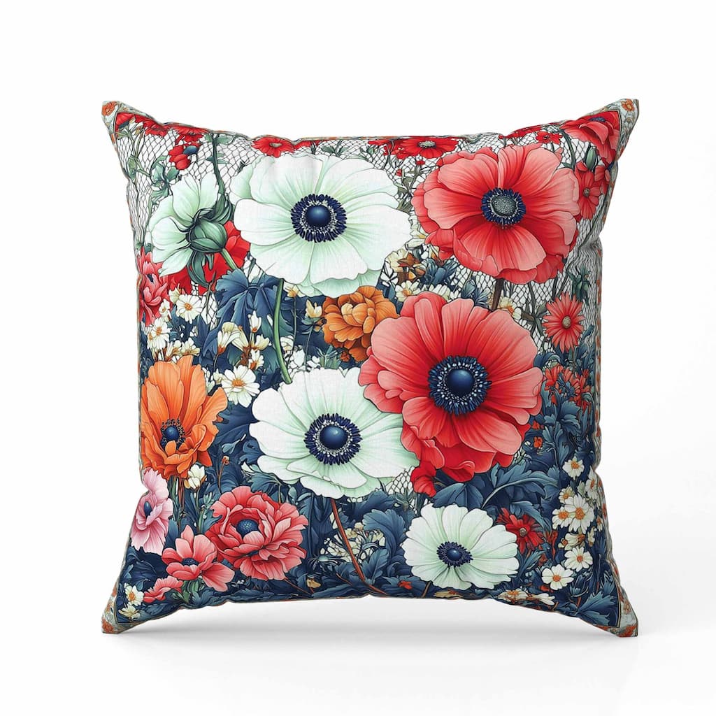 Floral Array Faux Suede Reversible Throw Pillow Blue and Red