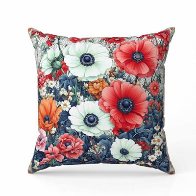Floral Array Indoor/Outdoor Reversible Throw Pillow Blue and Red