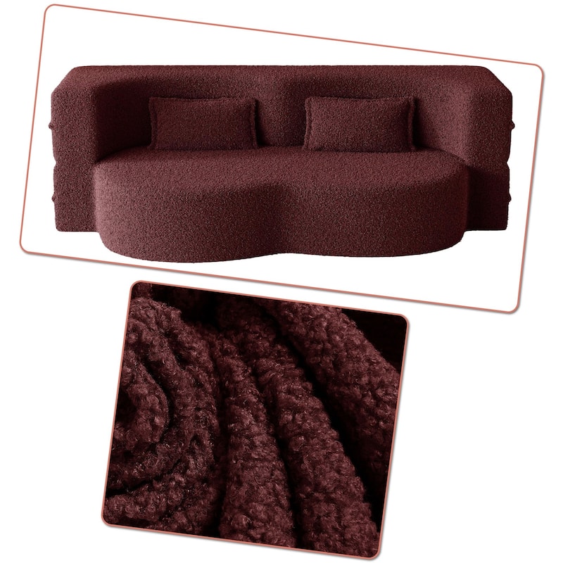 Modern Minimalist Compressed Upholstered Convertible Two-Seater Sofa Bed with 2 Pillows