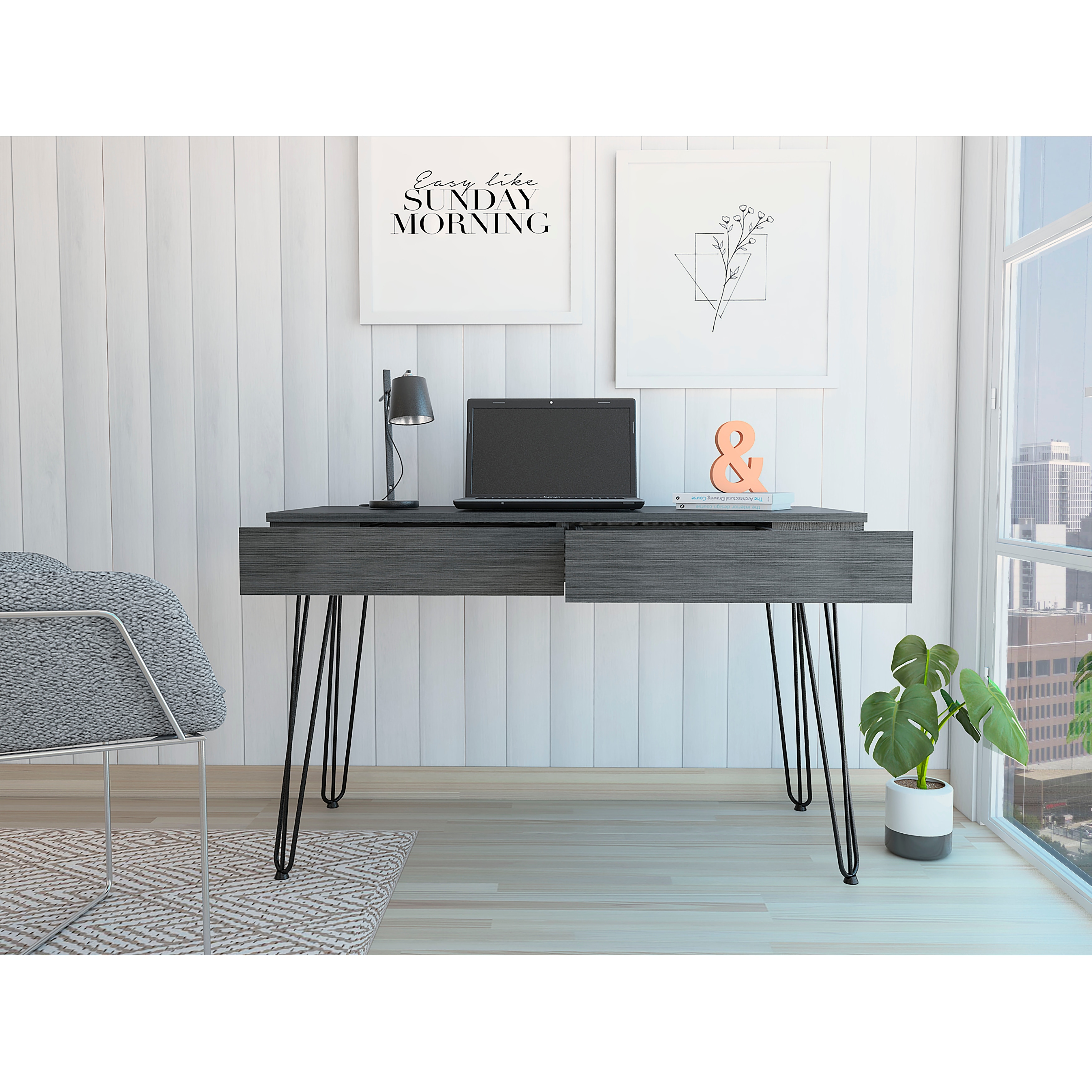 Oak hairpin desk sale