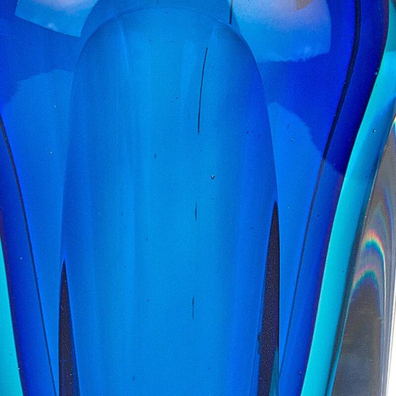 HomeRoots 6" Blue And Clear Cylinder Crystal Glass Table Vase