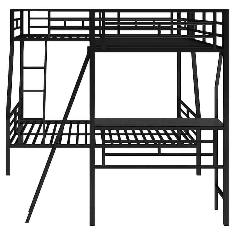 Twin Over Full Bunk Bed With A Twin Size Loft Bed Attached, With A Desk, Metal