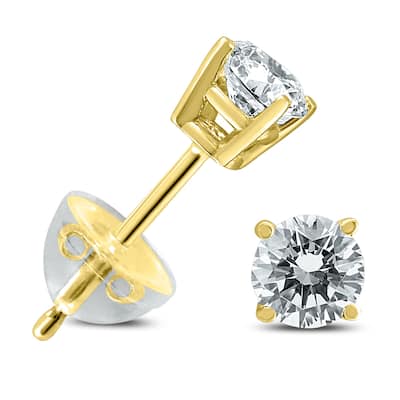 Marquee .25CTW Round Diamond Solitaire Stud Earrings In 14k Yellow Gold with Silicon Backs