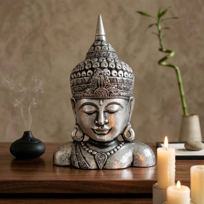 19" Gold Buddha Bust - Hand Finished Decorative Sculpture, Zen Spiritual Home Accent