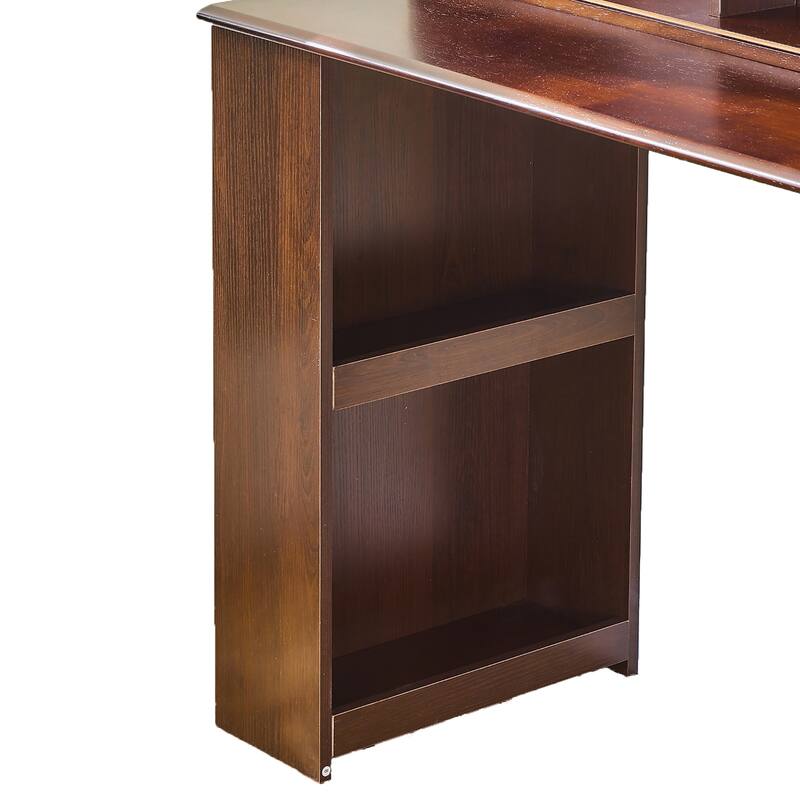 Mid-Century Modern Makeup Vanity Desk Set Includes Dressing Table & Stool, Sliding Makeup Mirror with 3-Color LED Light, Walnut