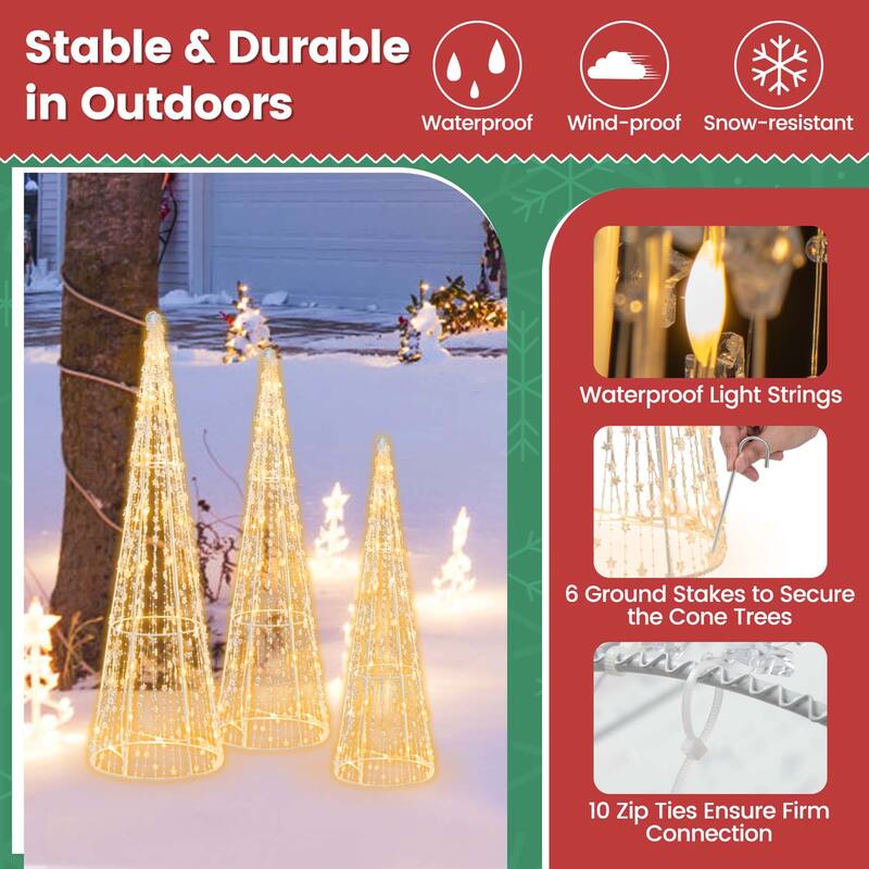 Costway Set of 3 Pre-lit Christmas Cone Trees Xmas Decoration with - See Details