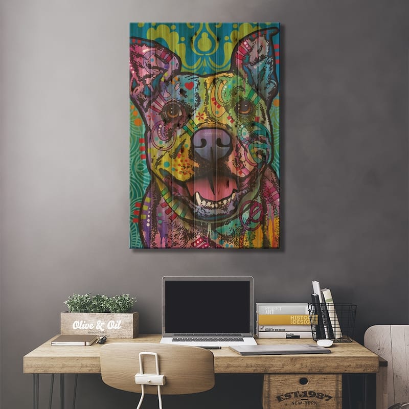 Butters, Pit Bull Print On Wood by Dean Russo - Multi-Color