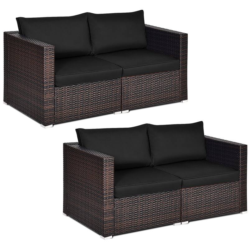 Costway 4PCS Patio Rattan Corner Sofa Sectional Furniture - See Details - Black