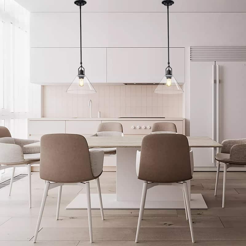 Matte Black 1-Light 12 in. Modern Pendant with Clear Cone Glass Shade