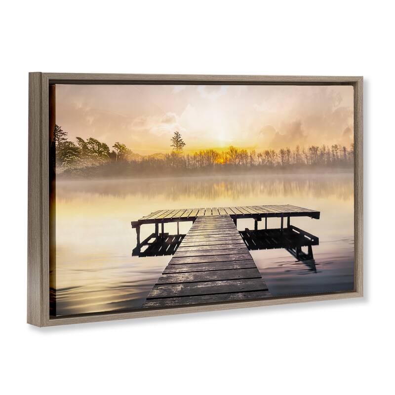 Stupell Summer Sunrise Dock Framed Floater Canvas Wall Art Design By Mike Calascibetta