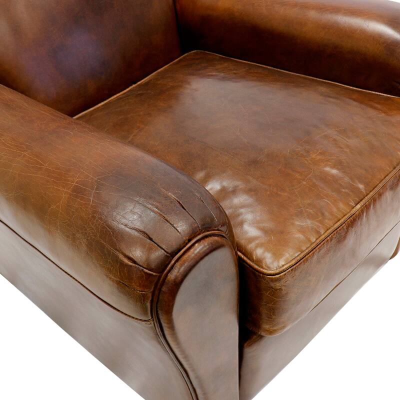 Pasargad Home Palermo Genuine Leather Wing Chair, Brown - W32.6"xD33.8"xH32.28"