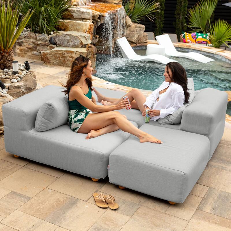 Jaxx Vada Outdoor Sun Lounger Loveseat Luxurious Modular Double Chaise and Conversation Nook - 72" W x 79.5" D x 25.5" H