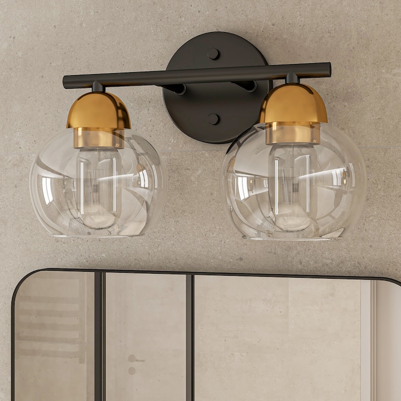 2-Light Dimmable Metal Bathroom Vanity Light Fixture With Glass Shade