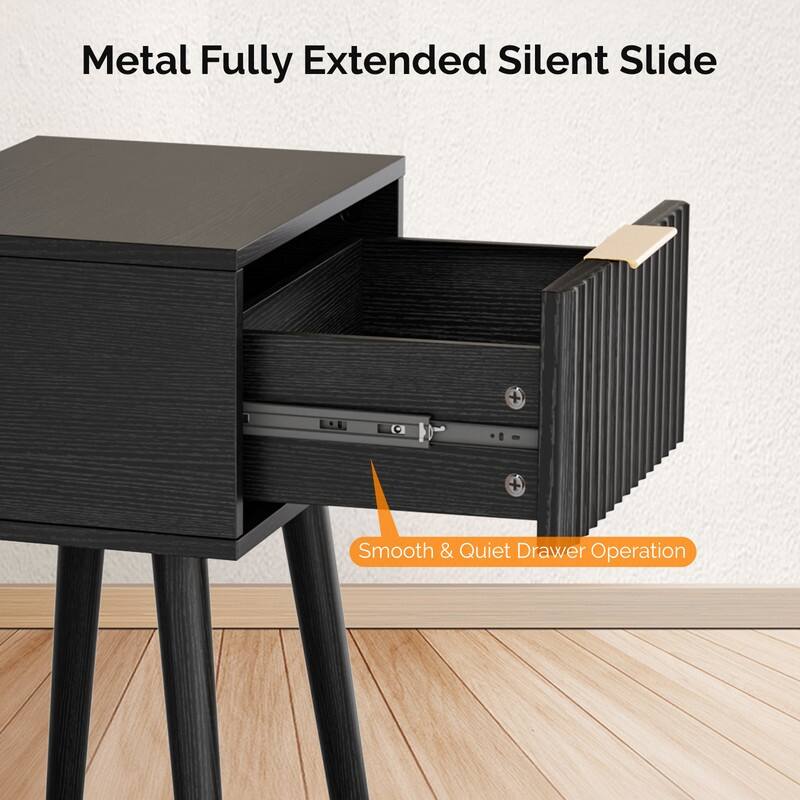 15.7"W Nightstand, Particleboard & MDF, Melamine & Vacuum Forming, 1 Drawer, High Leg (2 Pcs)