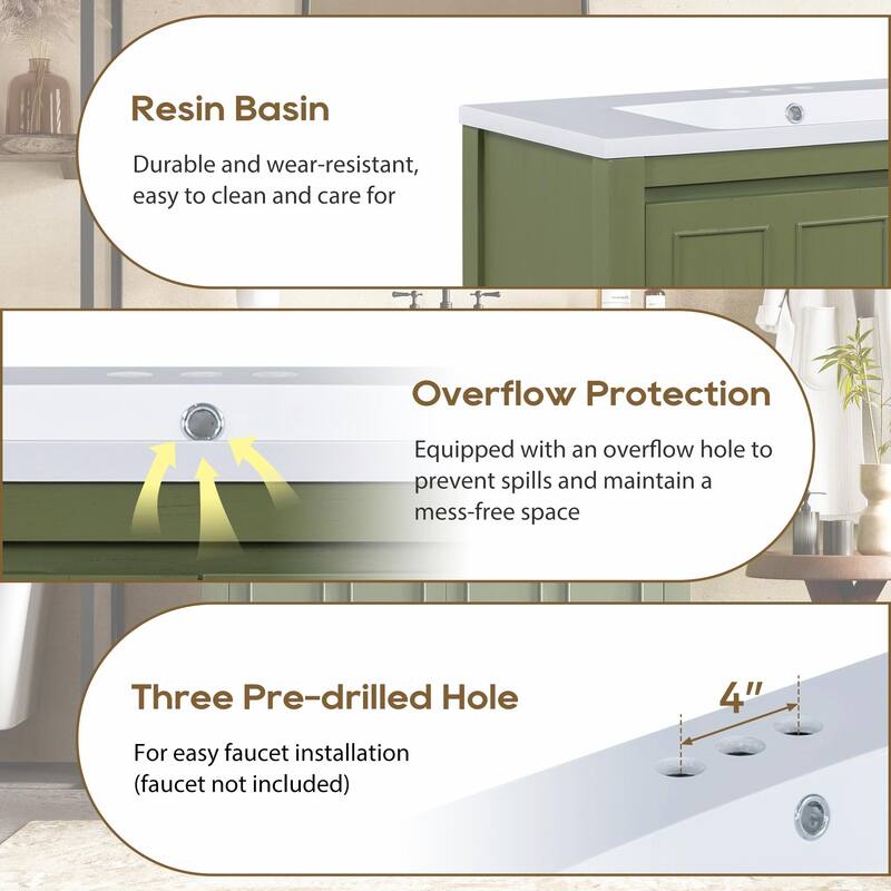 36" Bathroom Vanity Organizer with Sink - Combo Cabinet Set & Storage