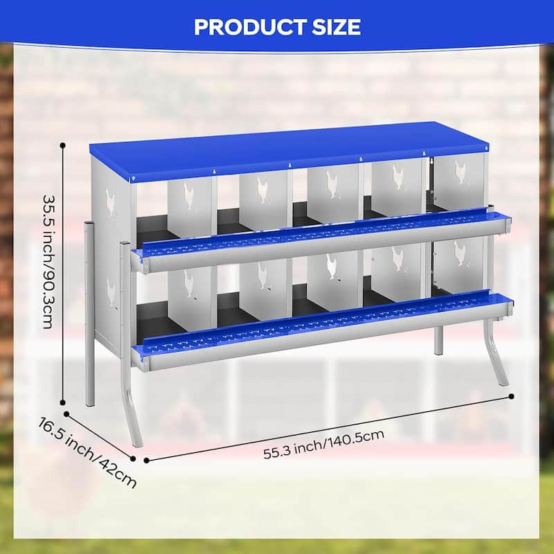 10 Compartment Nesting Box, Chicken Laying Box, with Bracket Legs