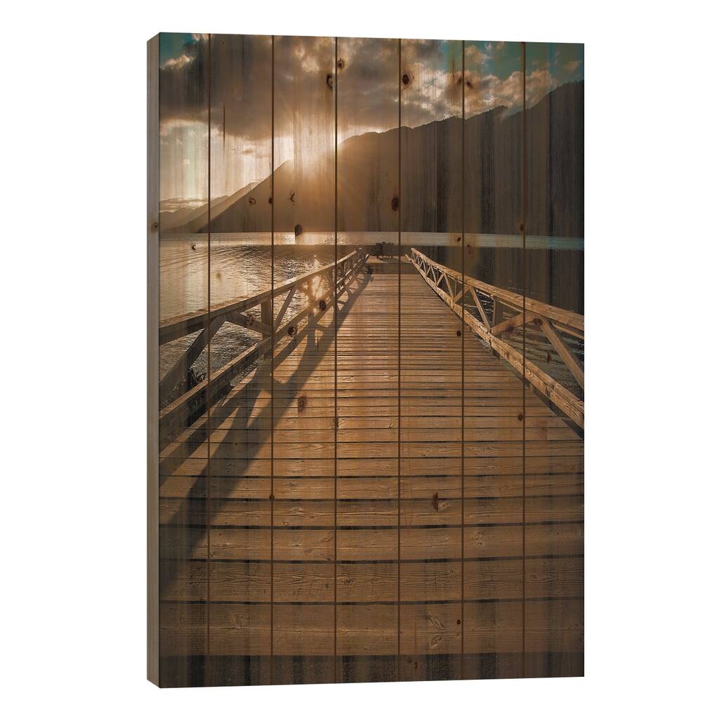 Crescent Lake Sunset Print On Wood by Tim Oldford - Multi-Color