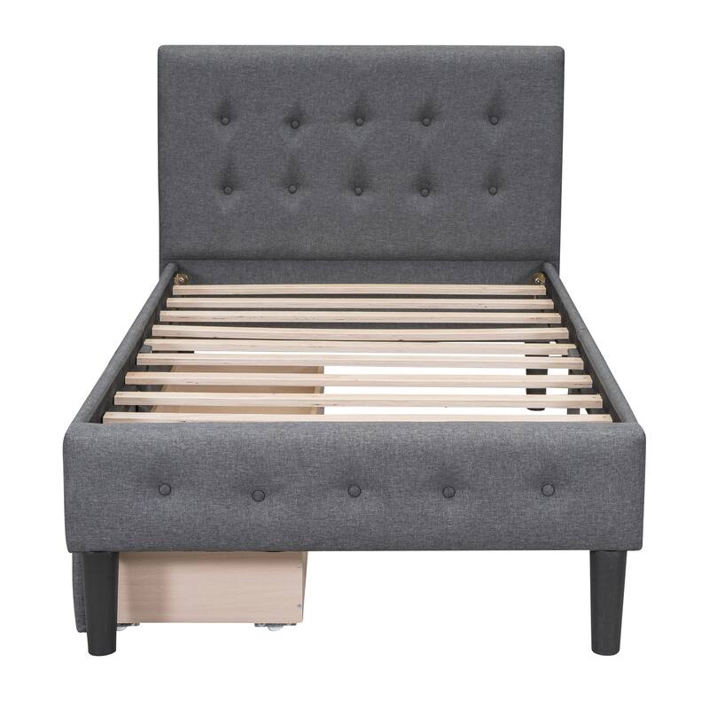 Upholstered Platform Bed with 2 Drawers